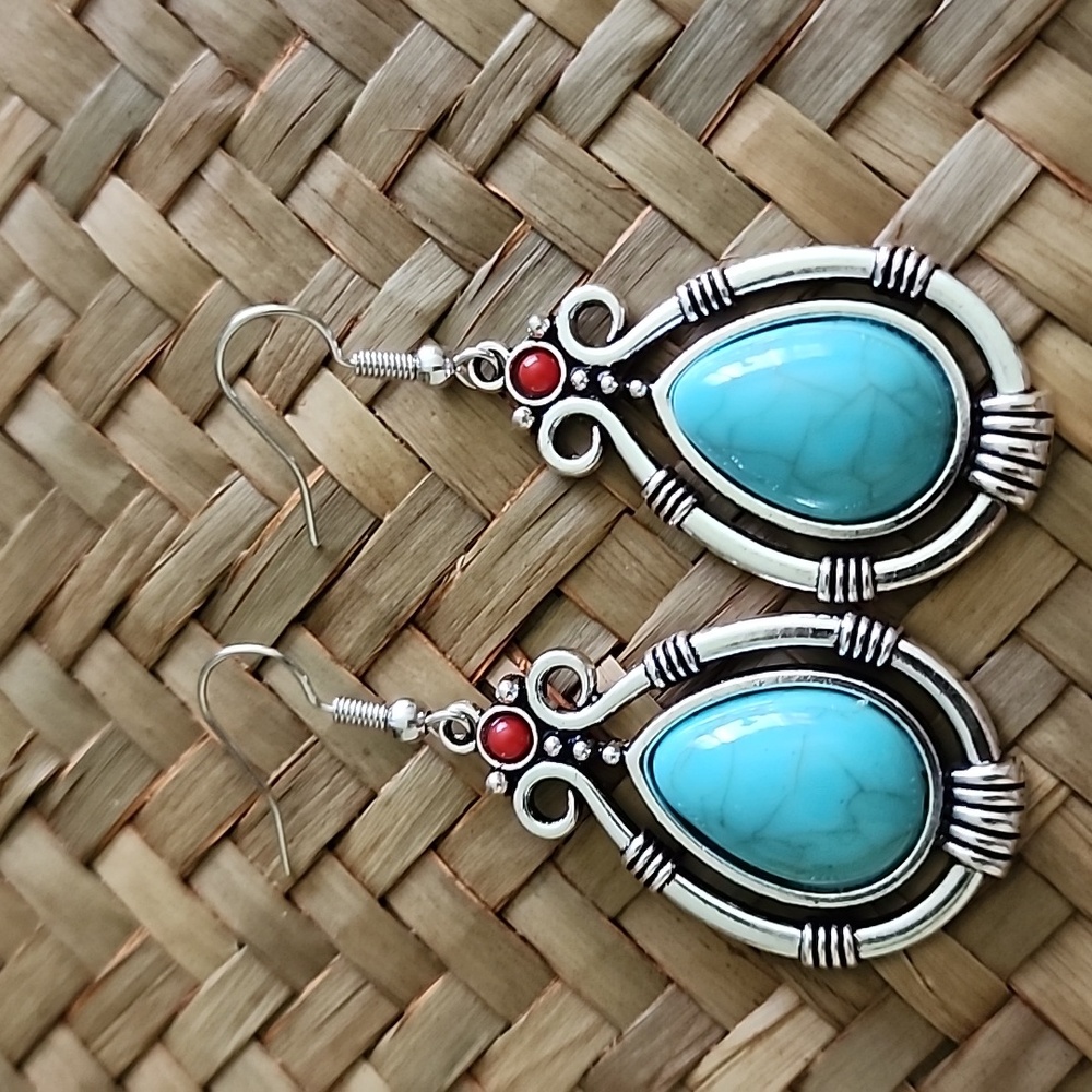 BOHEMIAN Blue Tribal Simulated Turquoise  Spiral Swirl Statement EP